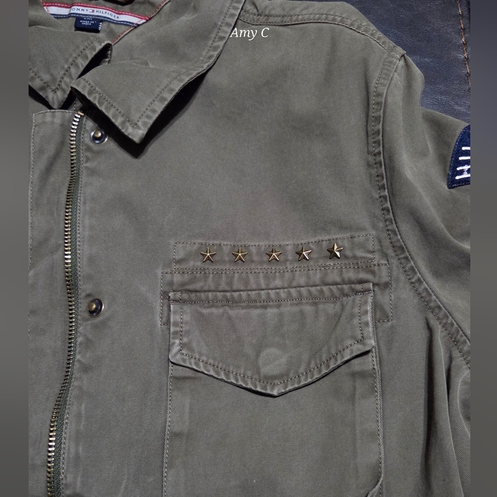 Tommy Hilfiger Army Green Utility Jacket for Women Size Large, Adjustable Waist - Picture 7 of 10